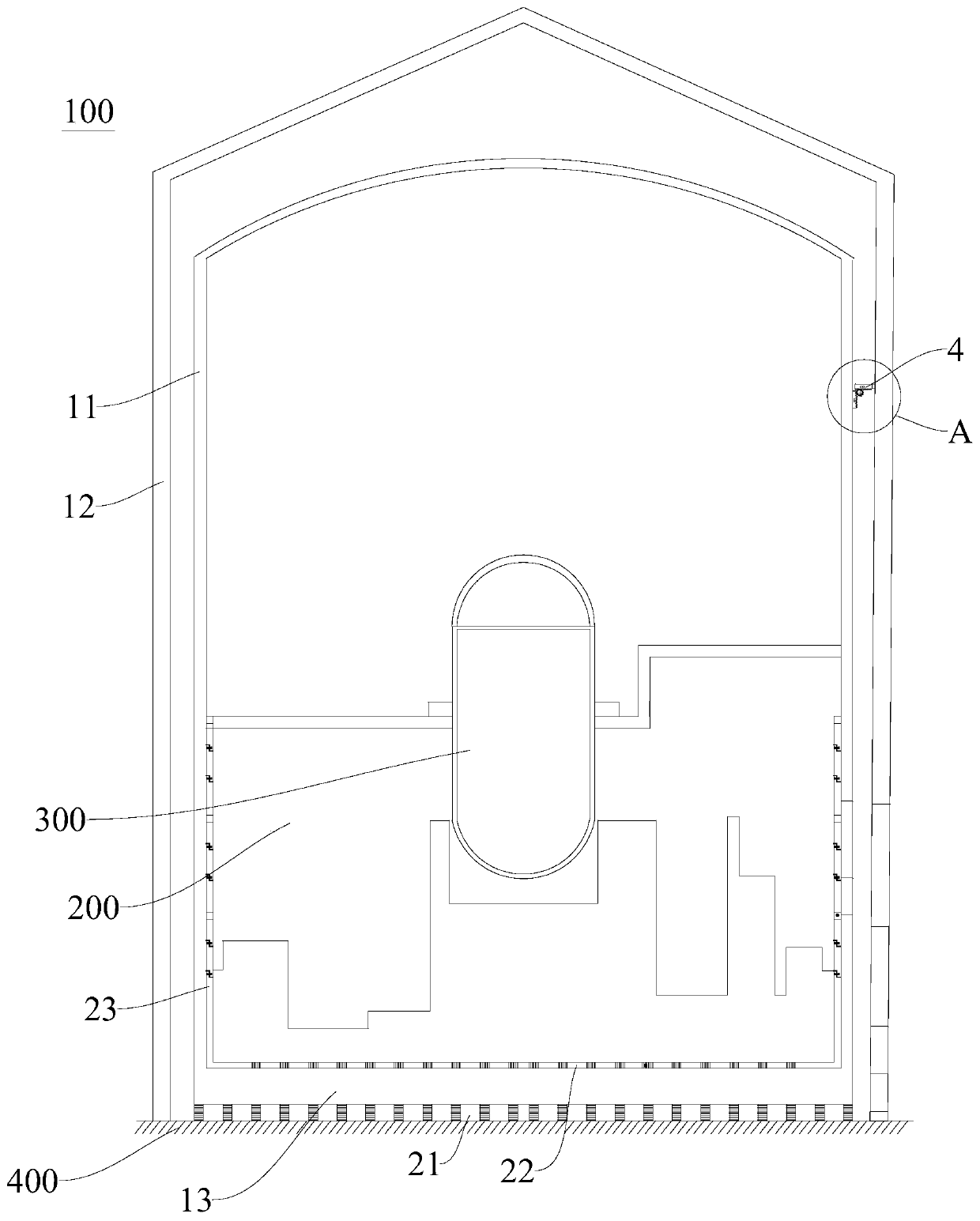 Base shock insulation and three-dimensional shock absorption structure of double containment vessel nuclear power plant.