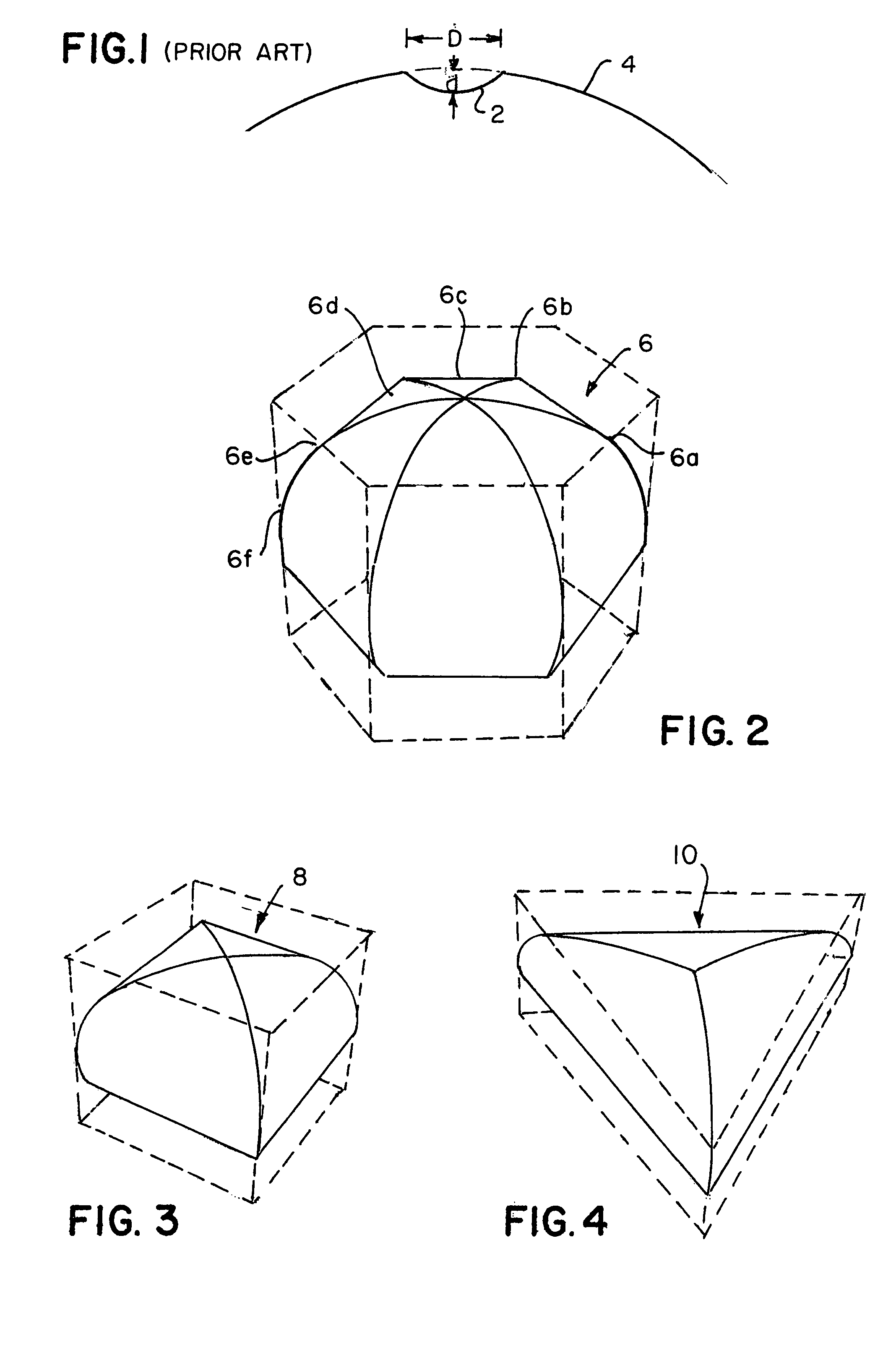 Dimples comprised of two or more intersecting surfaces