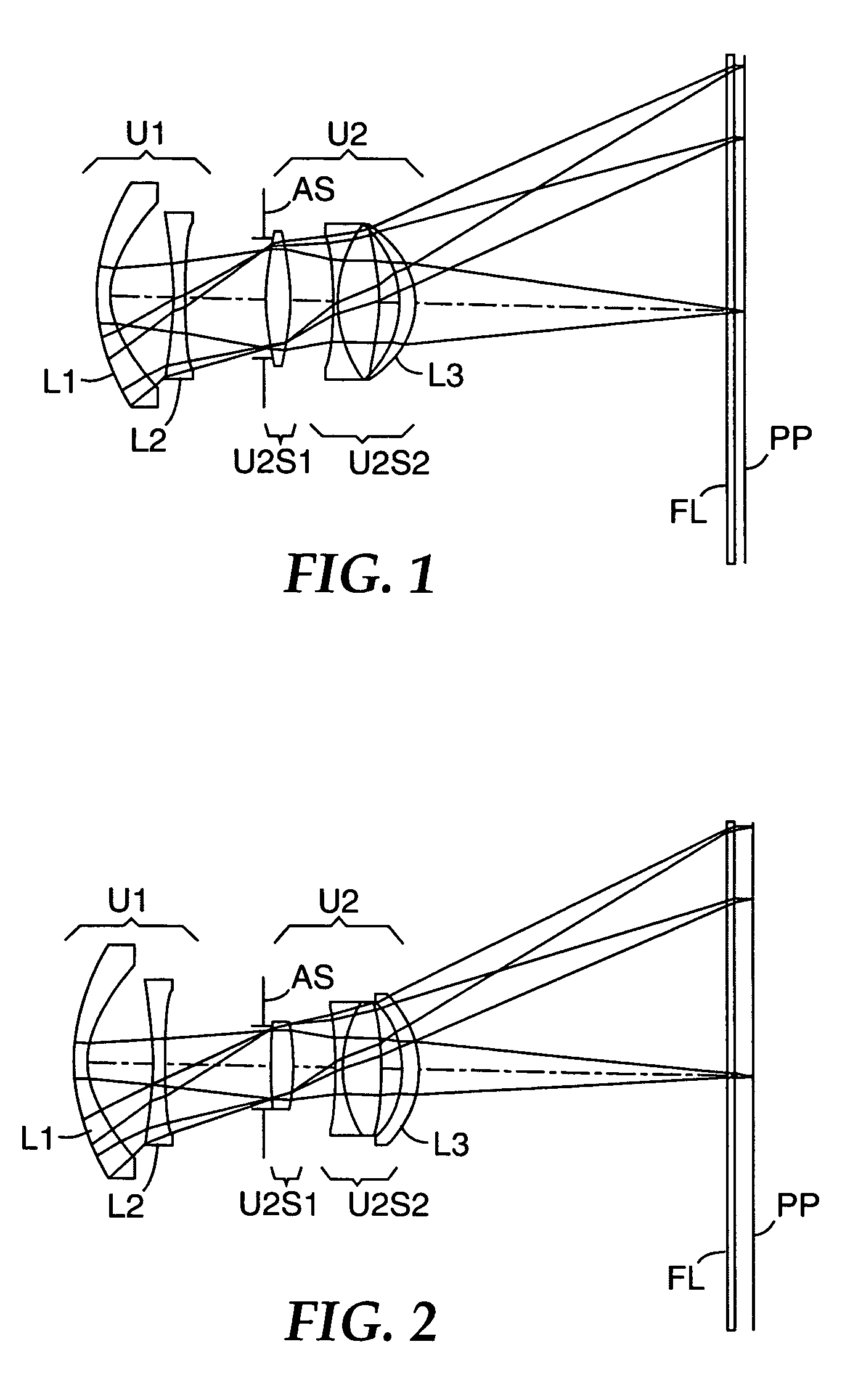 Color-corrected projection lenses for use with pixelized panels