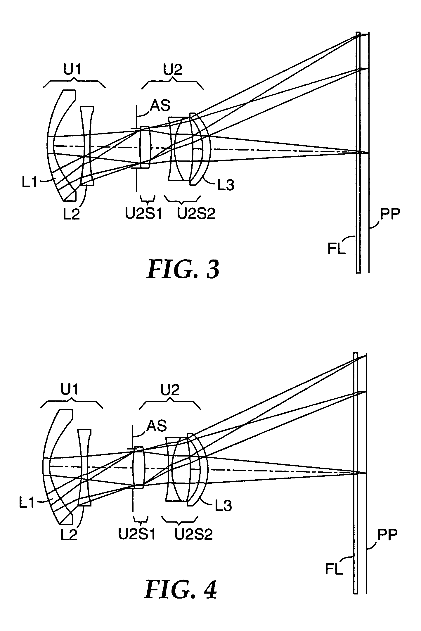 Color-corrected projection lenses for use with pixelized panels