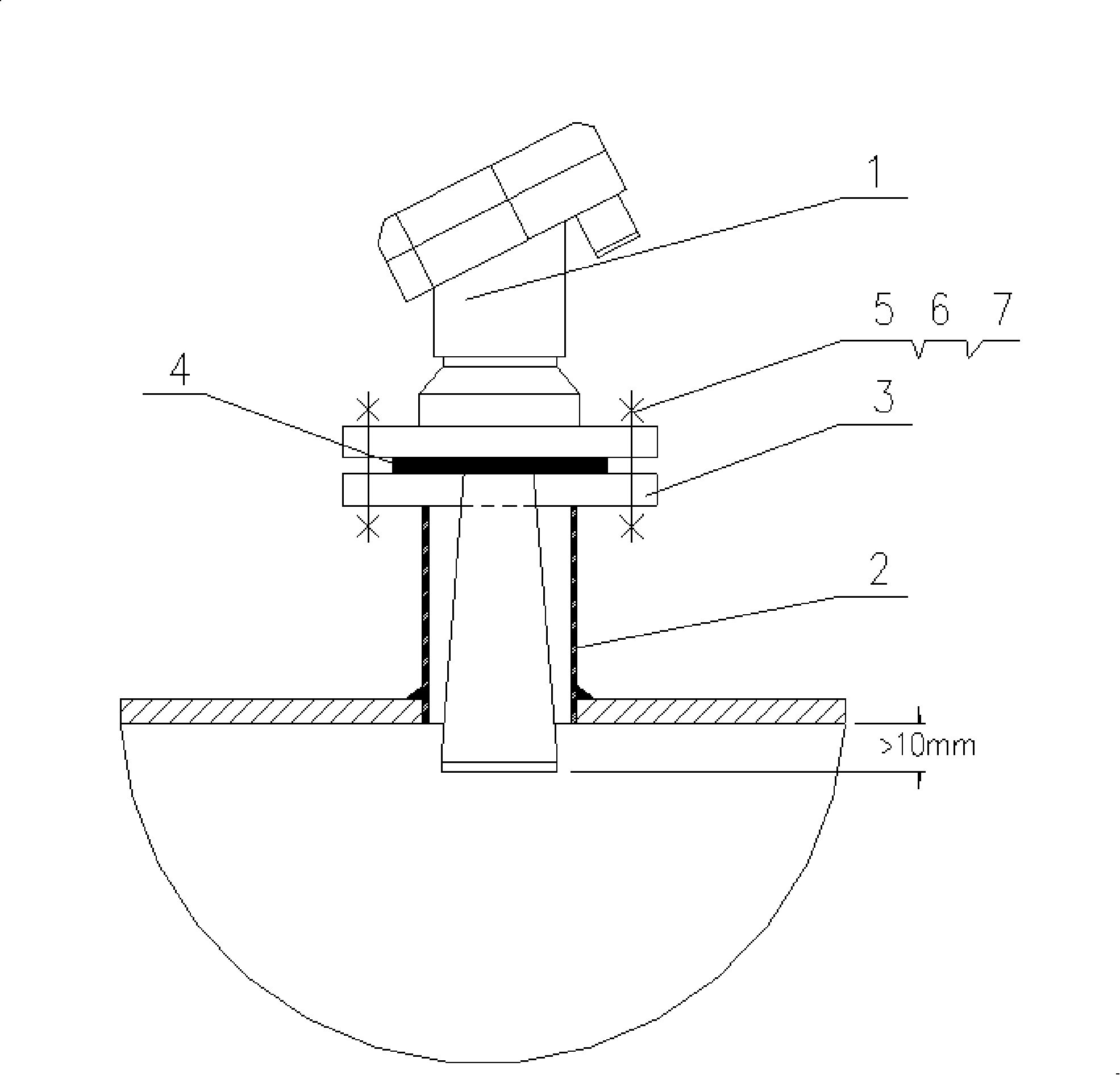 Radar material level meter connecting structure