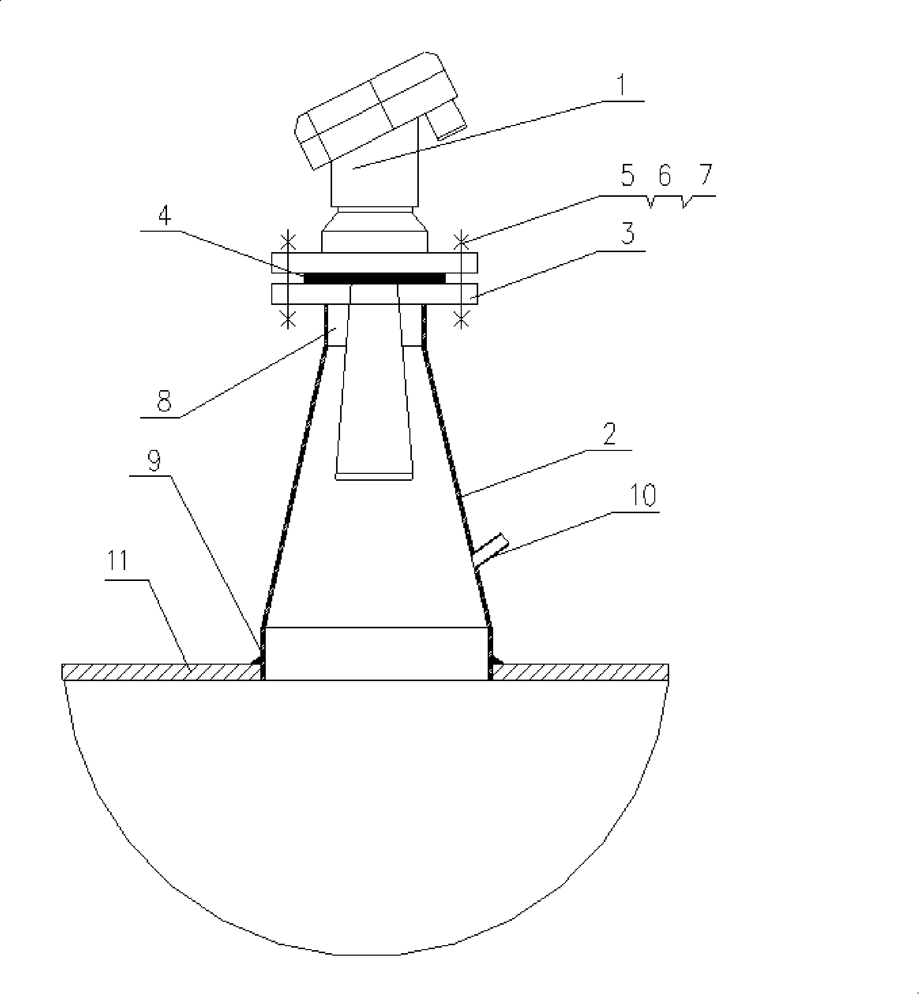 Radar material level meter connecting structure