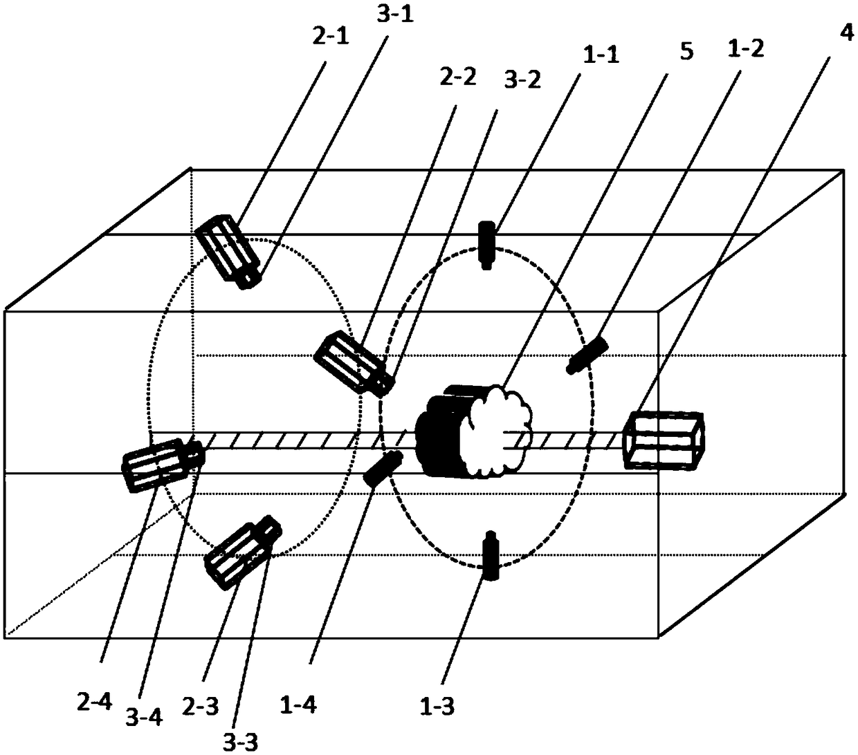 Laser scanning three-dimensional imaging calibration device and method for full viewing angle