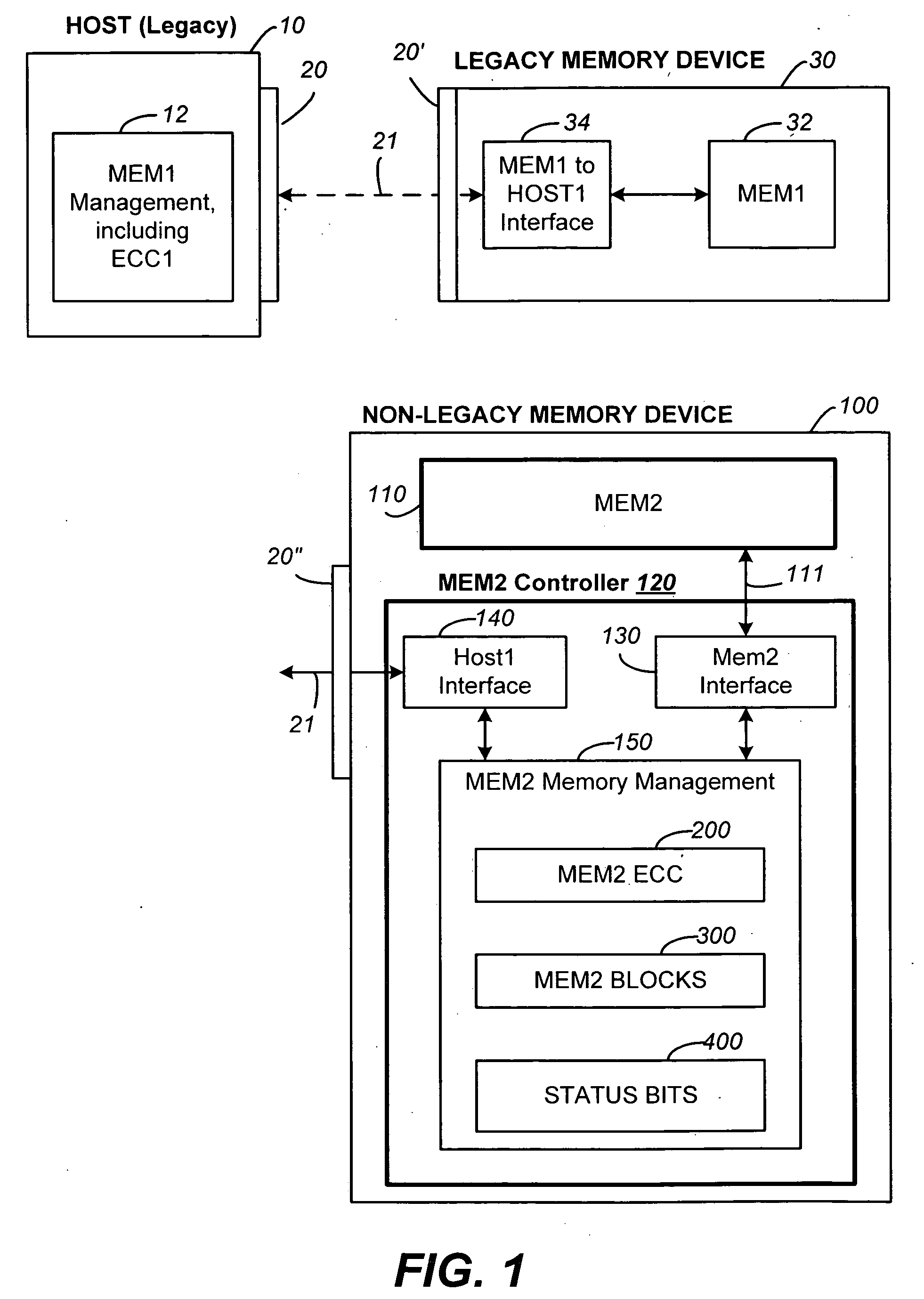 Memory system for legacy hosts