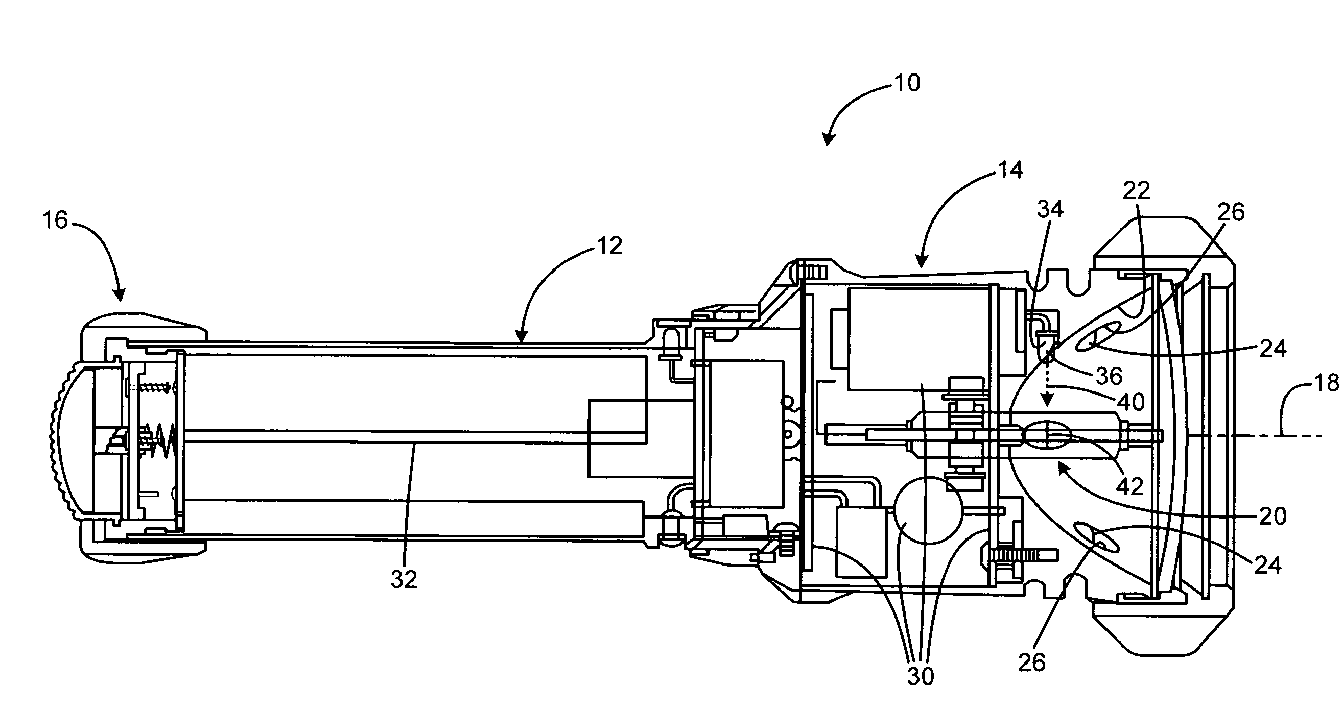 Flashlight with multistage switch and ARC lamp operation sensor