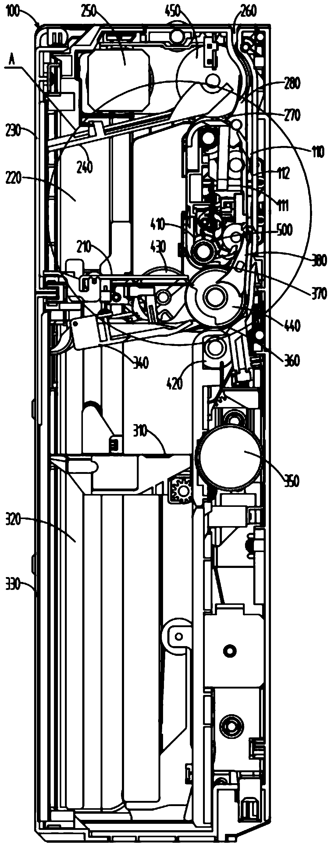 Slice type medium accumulation and separation device and cash circulation processing equipment