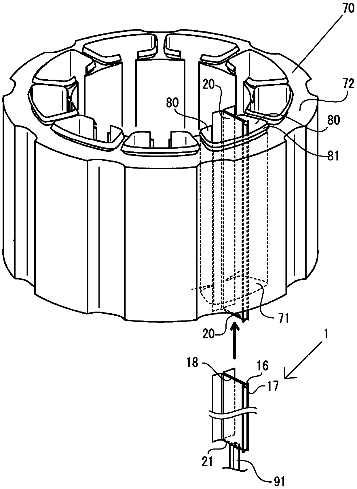 Interphase insulation paper, stator core and coil insertion machine