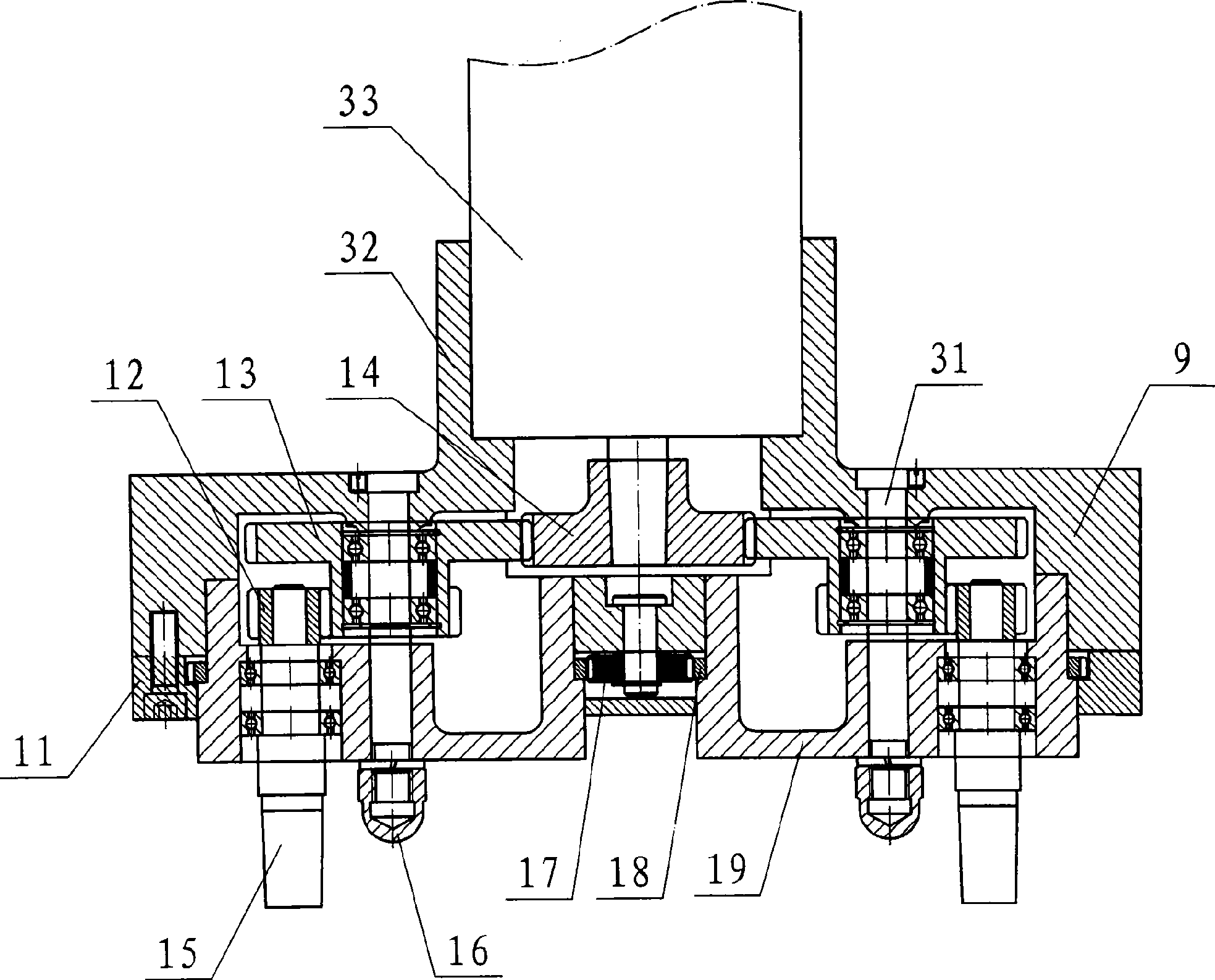 Synchronous adjustable multiple shaft machine