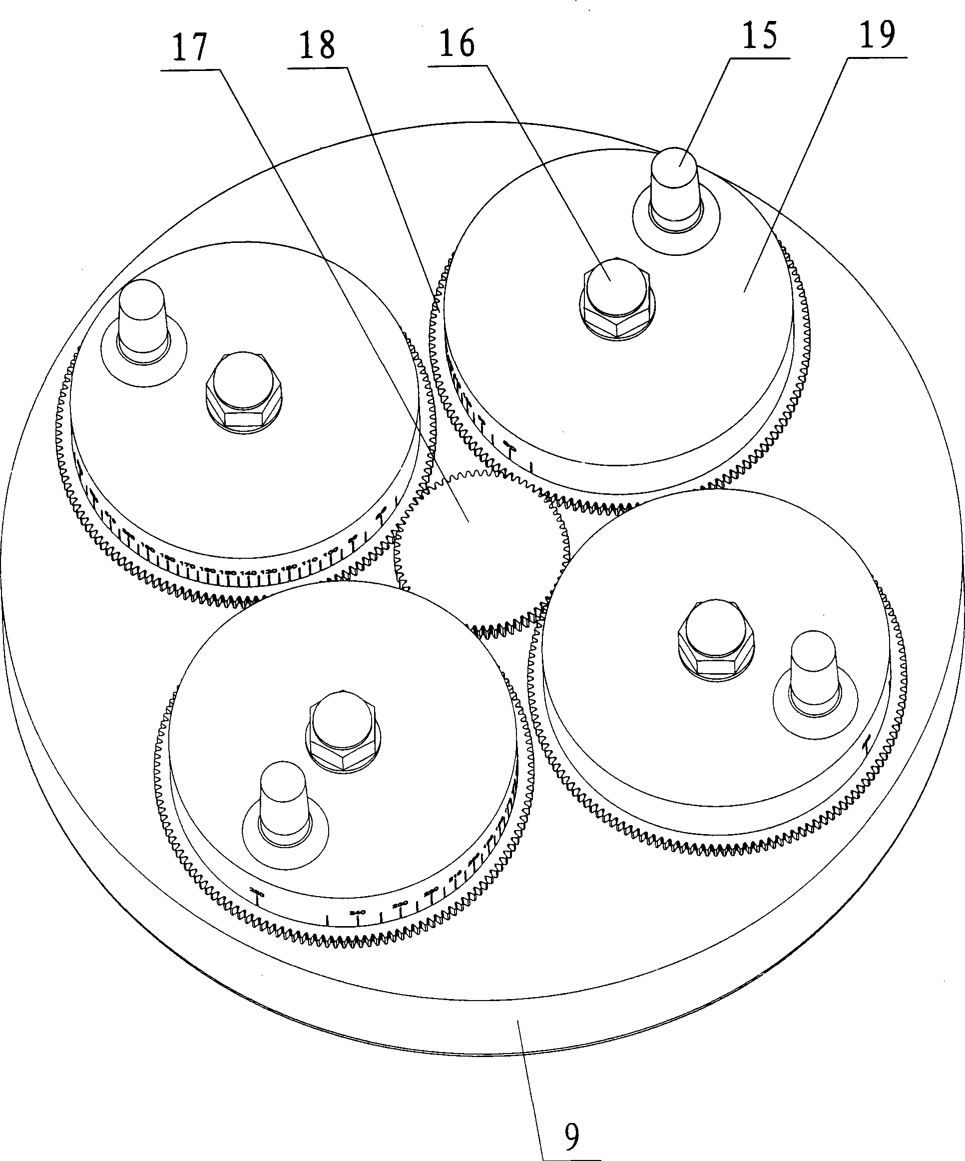 Synchronous adjustable multiple shaft machine