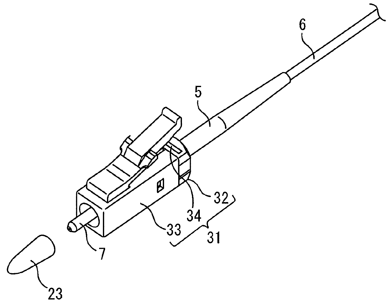 Optical fiber connector component and optical fiber connector provided with optical fiber connector component