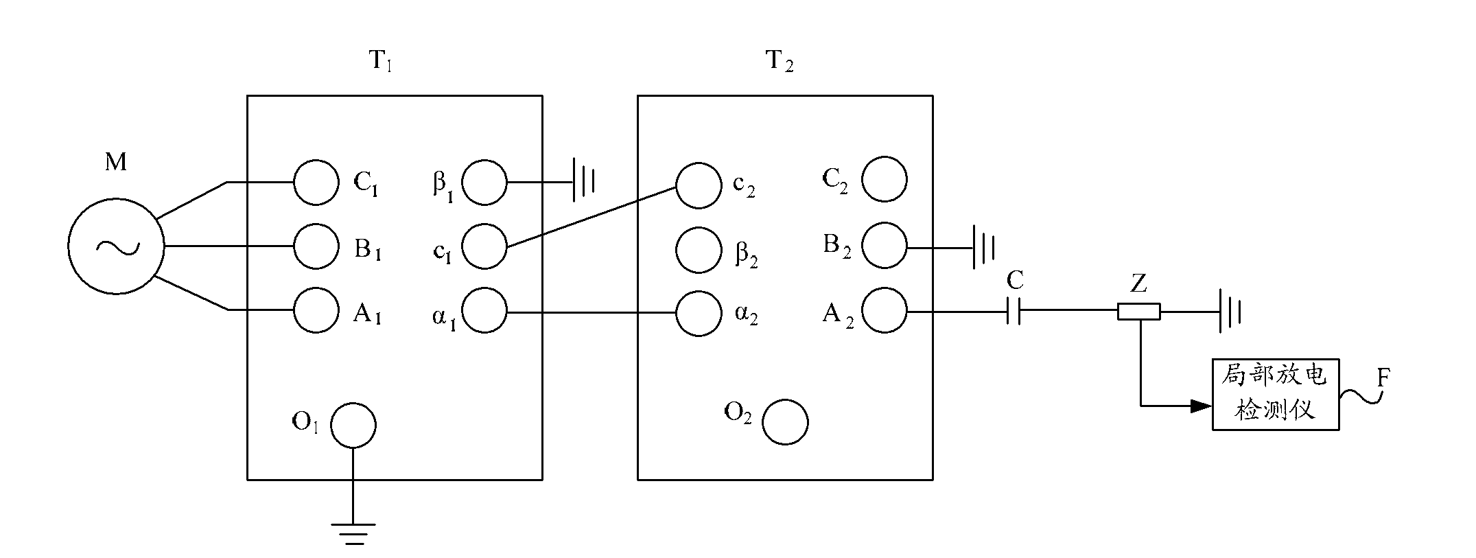 Wiring structure for partial discharge test of balance traction transformer