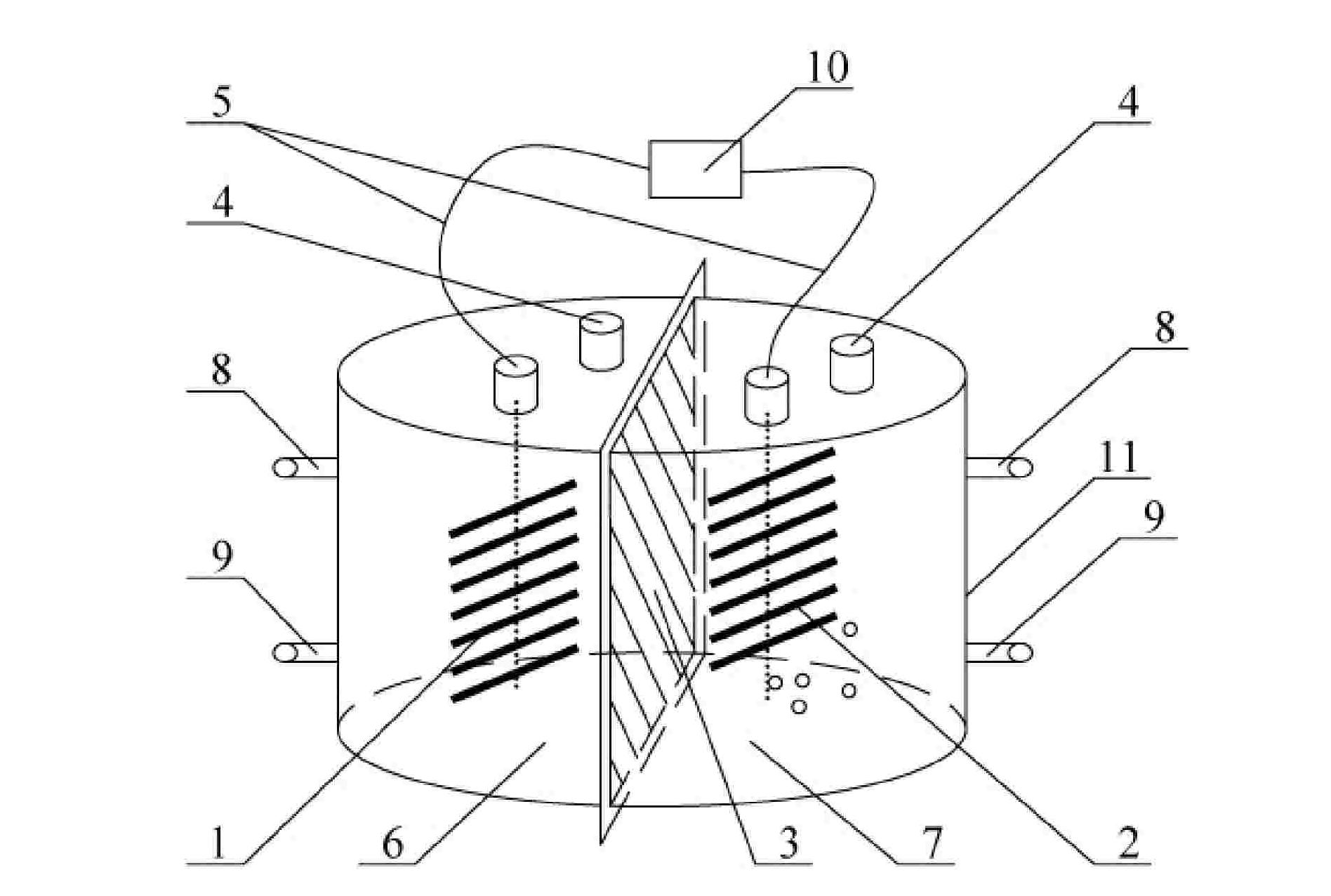 Two-chambered alga microbial fuel cell and treatment wastewater method of low energy consumption thereof