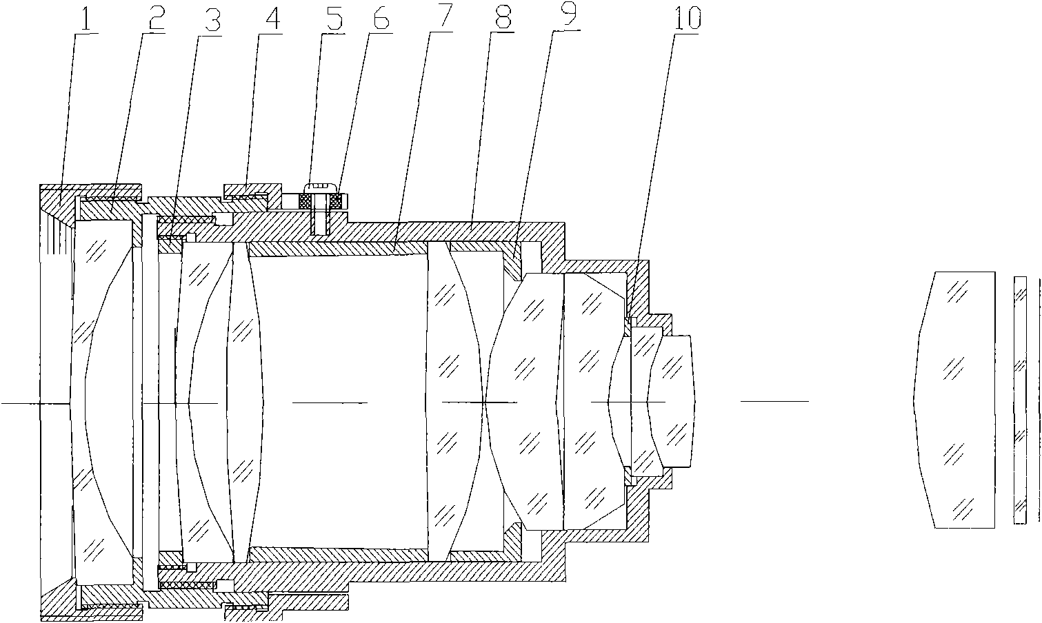 Front focusing and focus-fixing projection lens