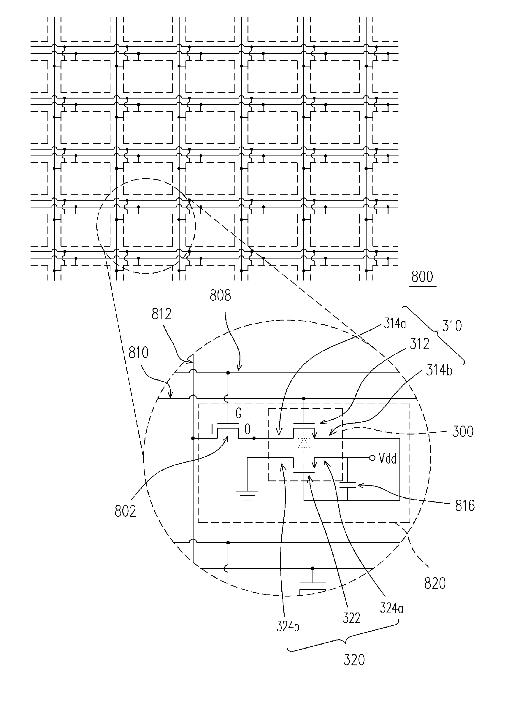 Organic electroluminescent device, pixel structure, array and driving method thereof