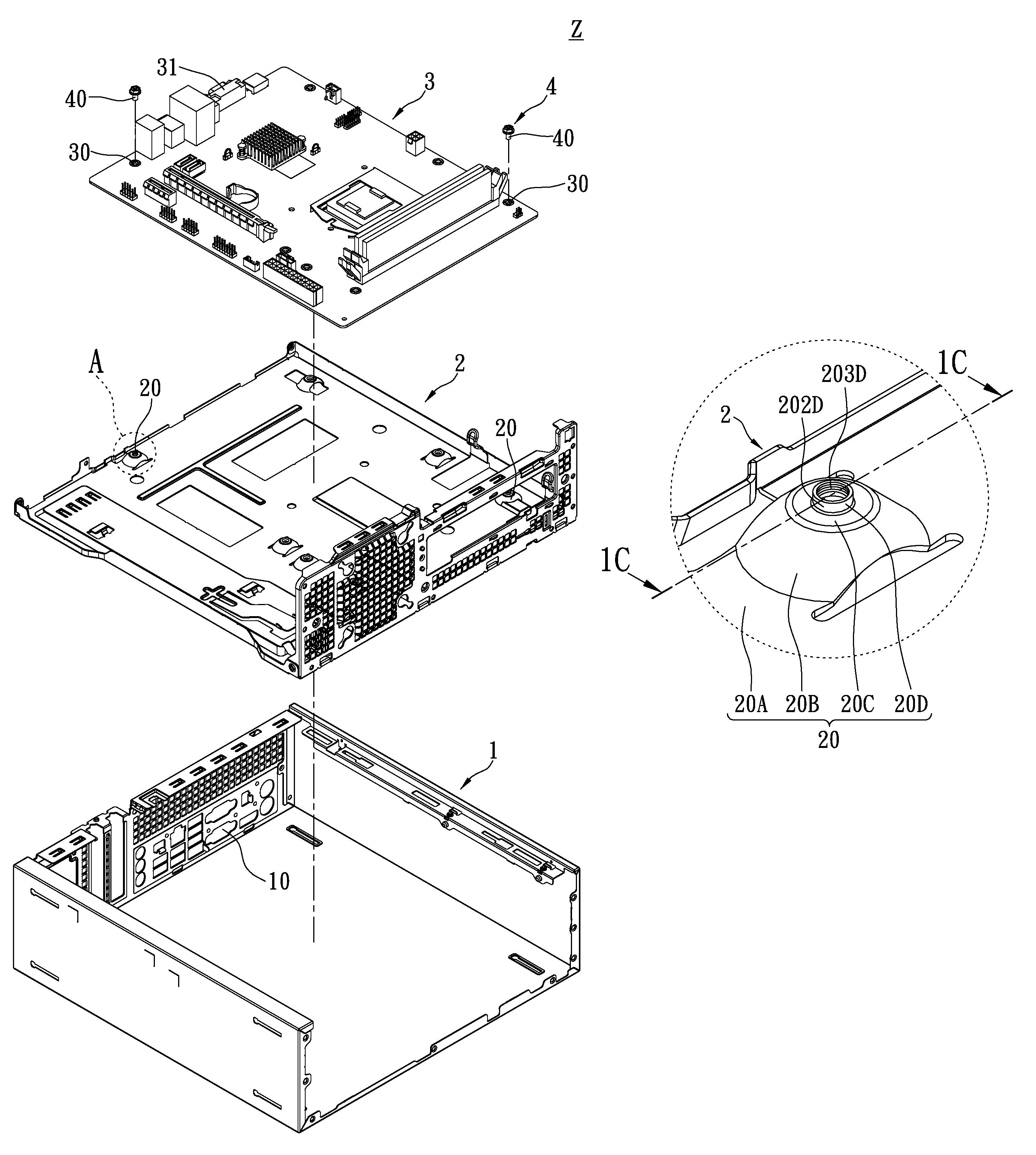 Positioning structure, positioning securing structure and electronic device