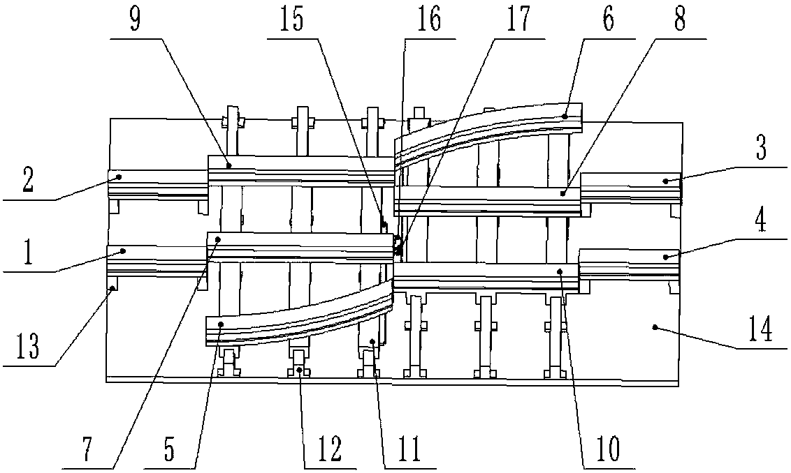 Transversely-moving type small-line-center-distance single-crossover monorail turnout