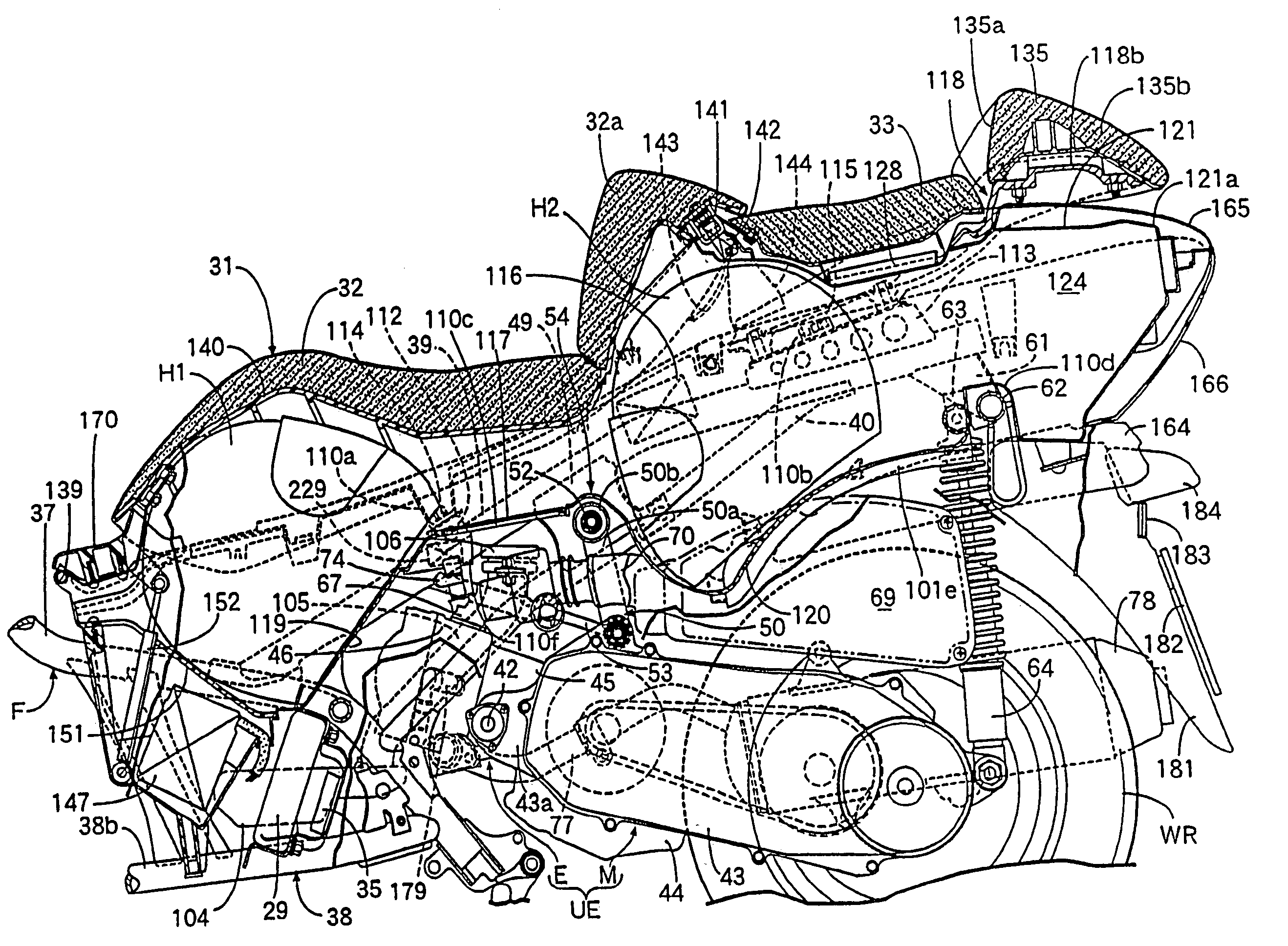 Luggage storage device for a motorcycle