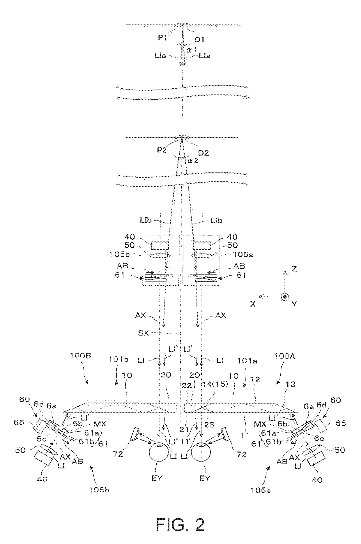 Image display device for changing focal point and convergence of display image