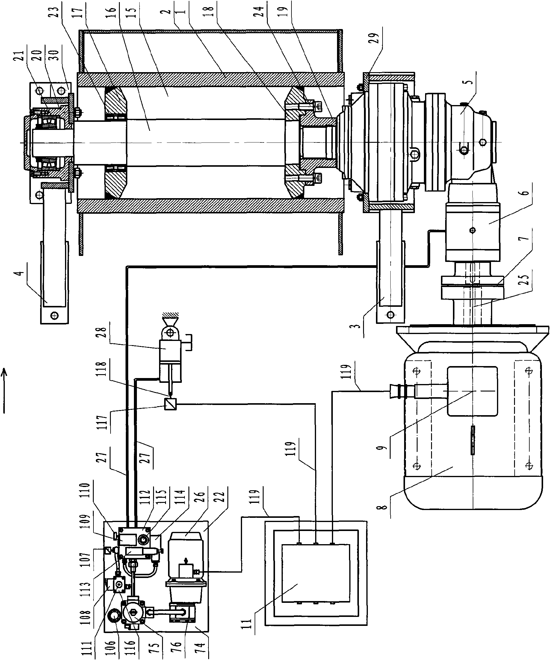 Frequency conversion type automatic tension device of extension band type conveyor