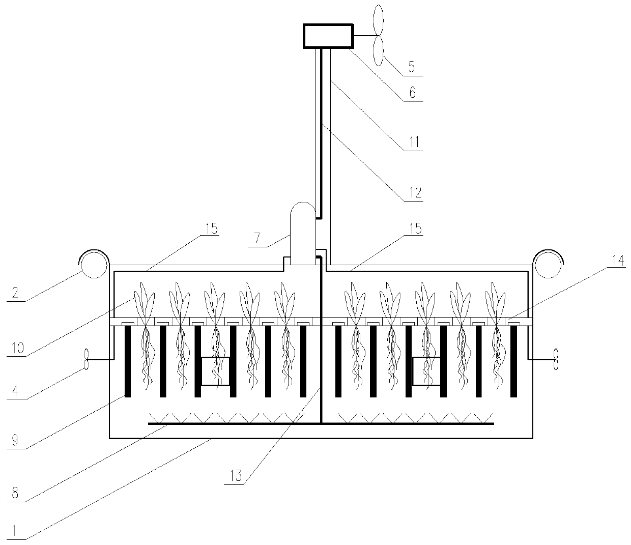 Method applied to treatment of black and odorous water body and bio-ecological micro-power floating island device