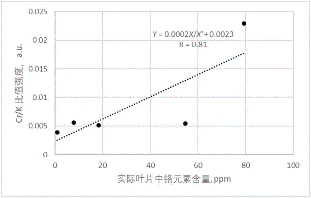 K-element ratio based water content calibrating type heavy metal content detecting method for leaves