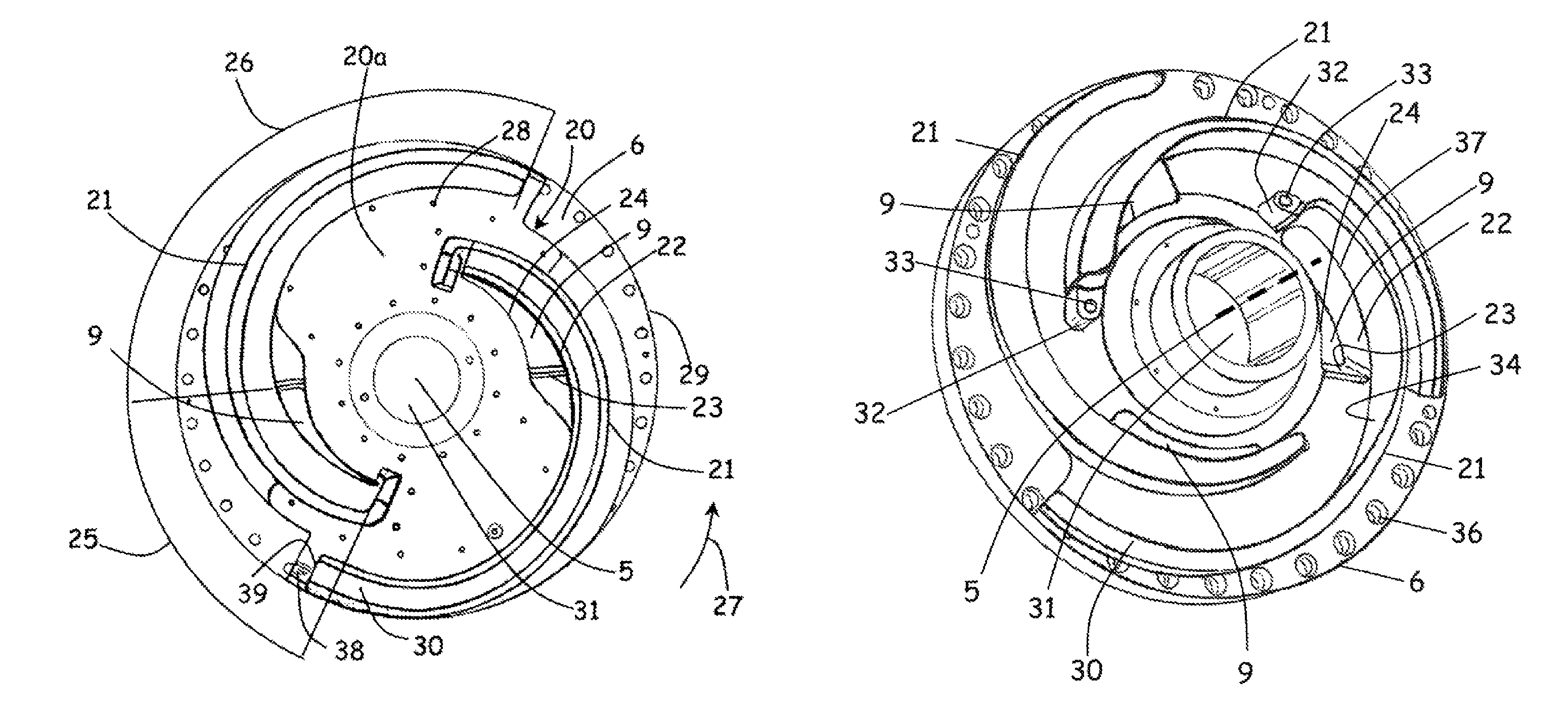 Decanter centrifuge with energy recovery structure