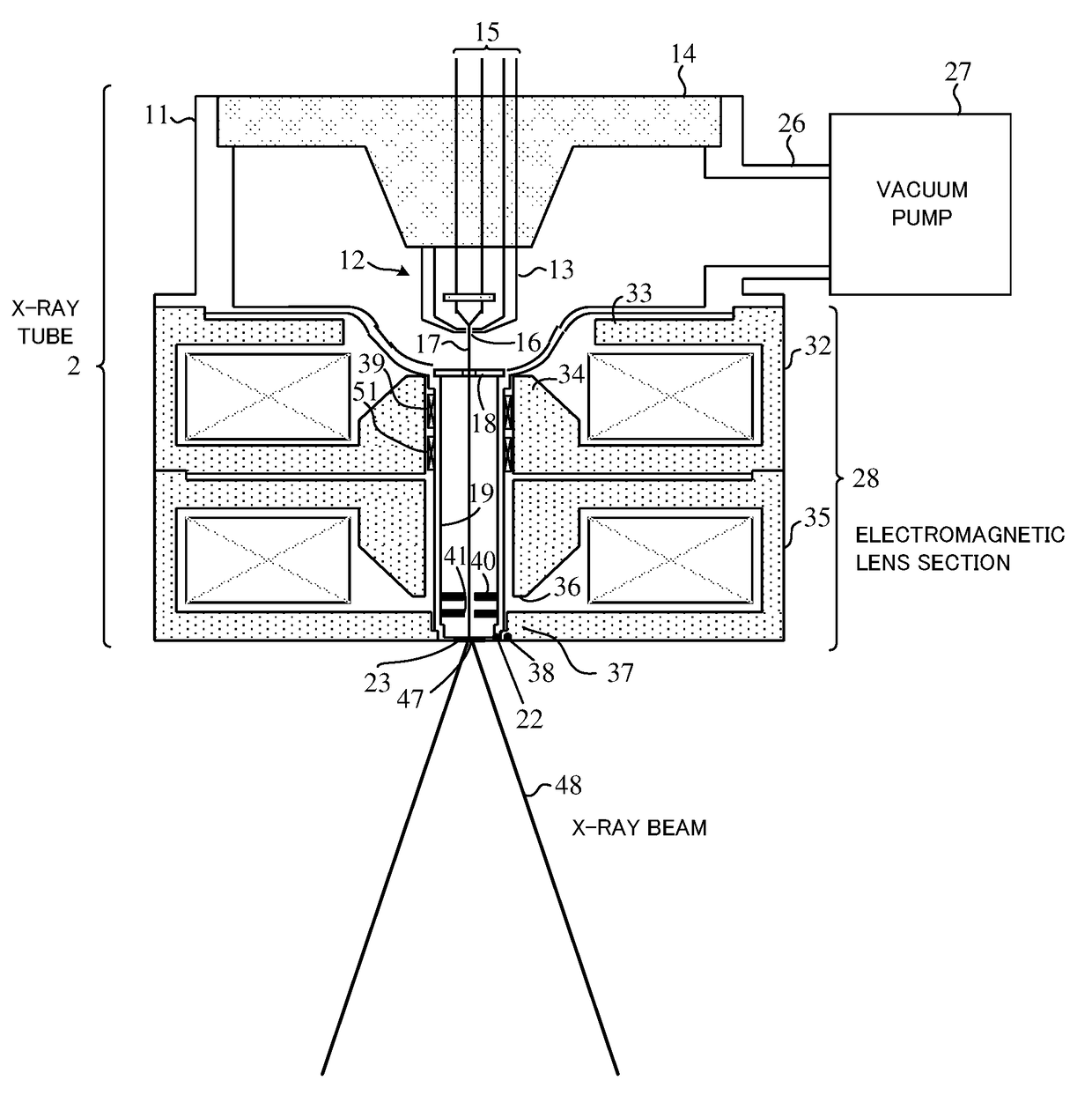 Open-type X-ray tube comprising field emission type electron gun and X-ray inspection apparatus using the same