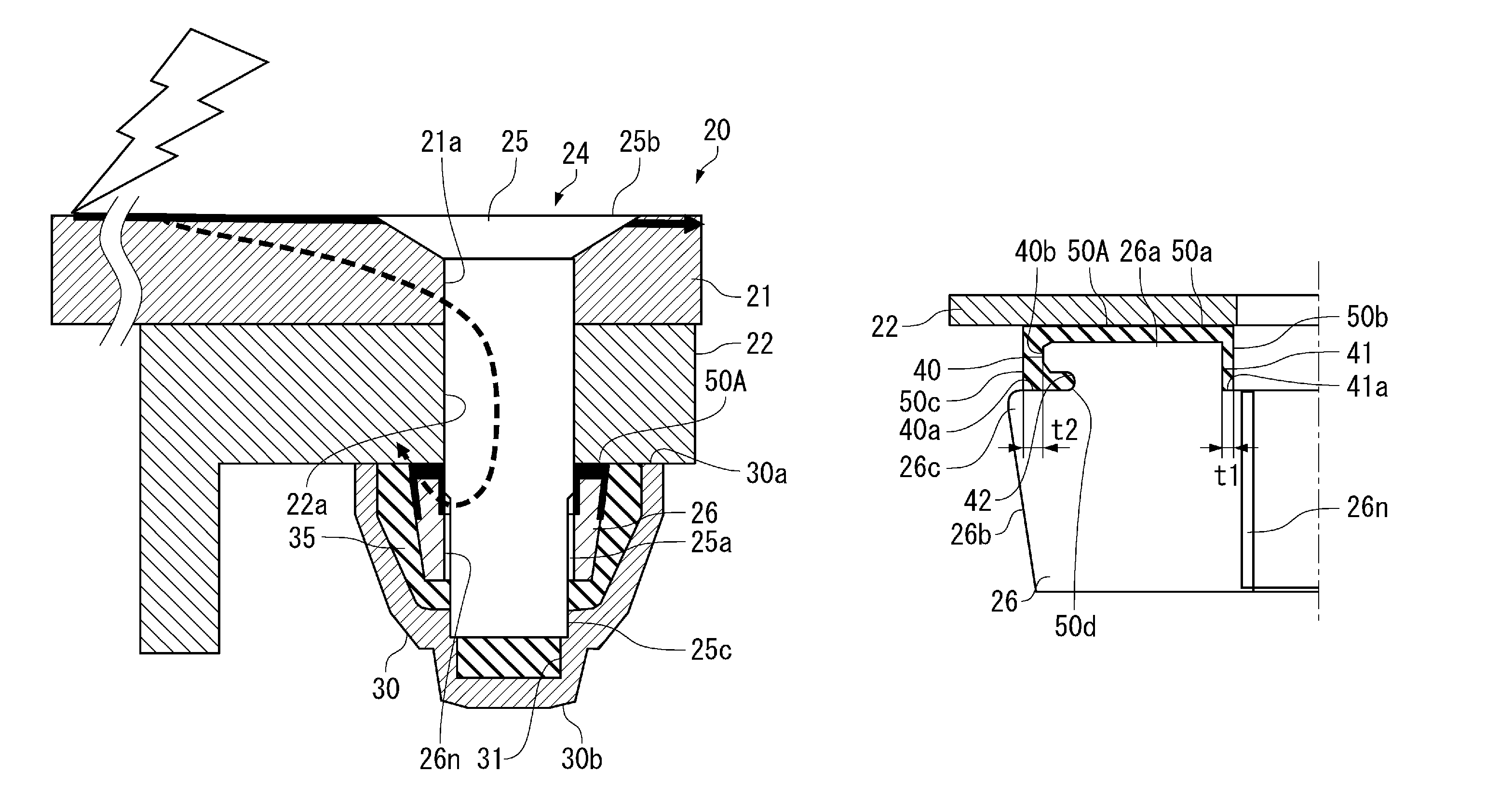 Lightning-protective explosion-preventive fastener