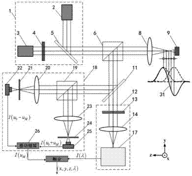 Reflective differential and confocal CARS micro-spectrum testing method and device