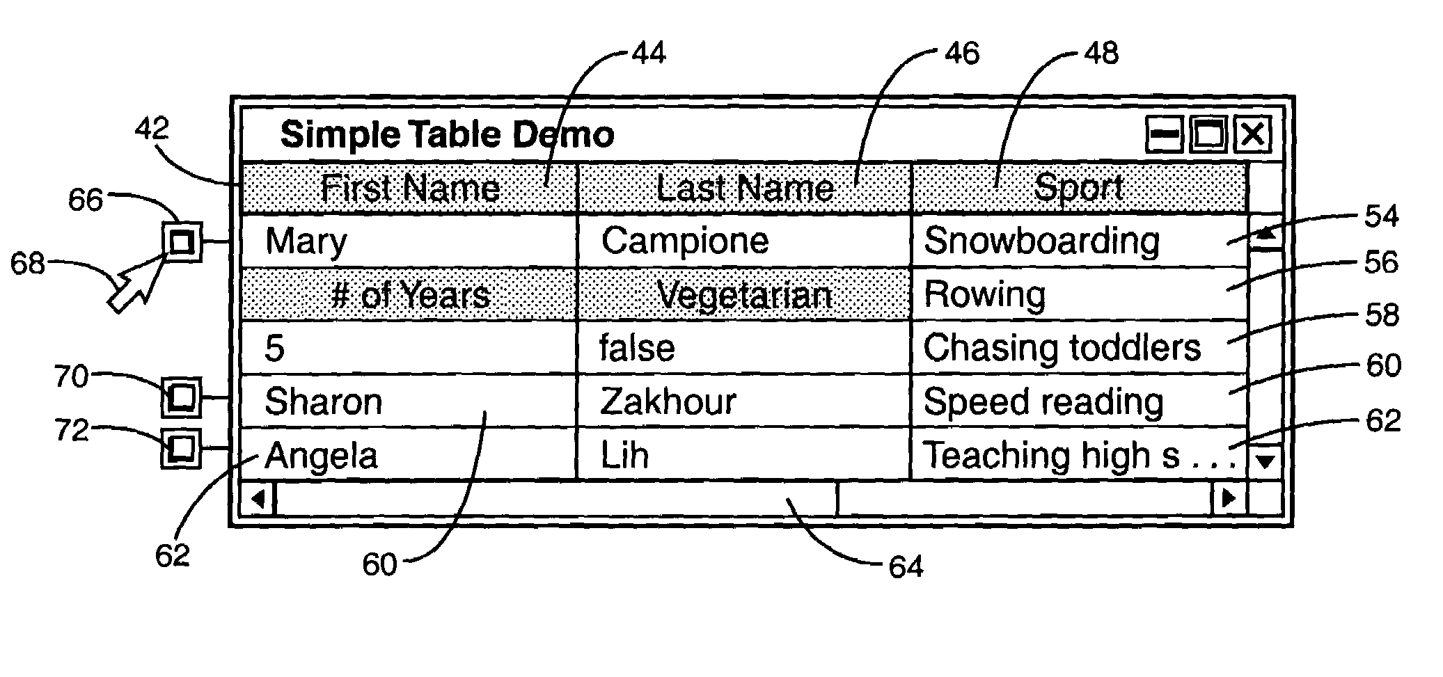 System and method to display table data residing in columns outside the viewable area of a window