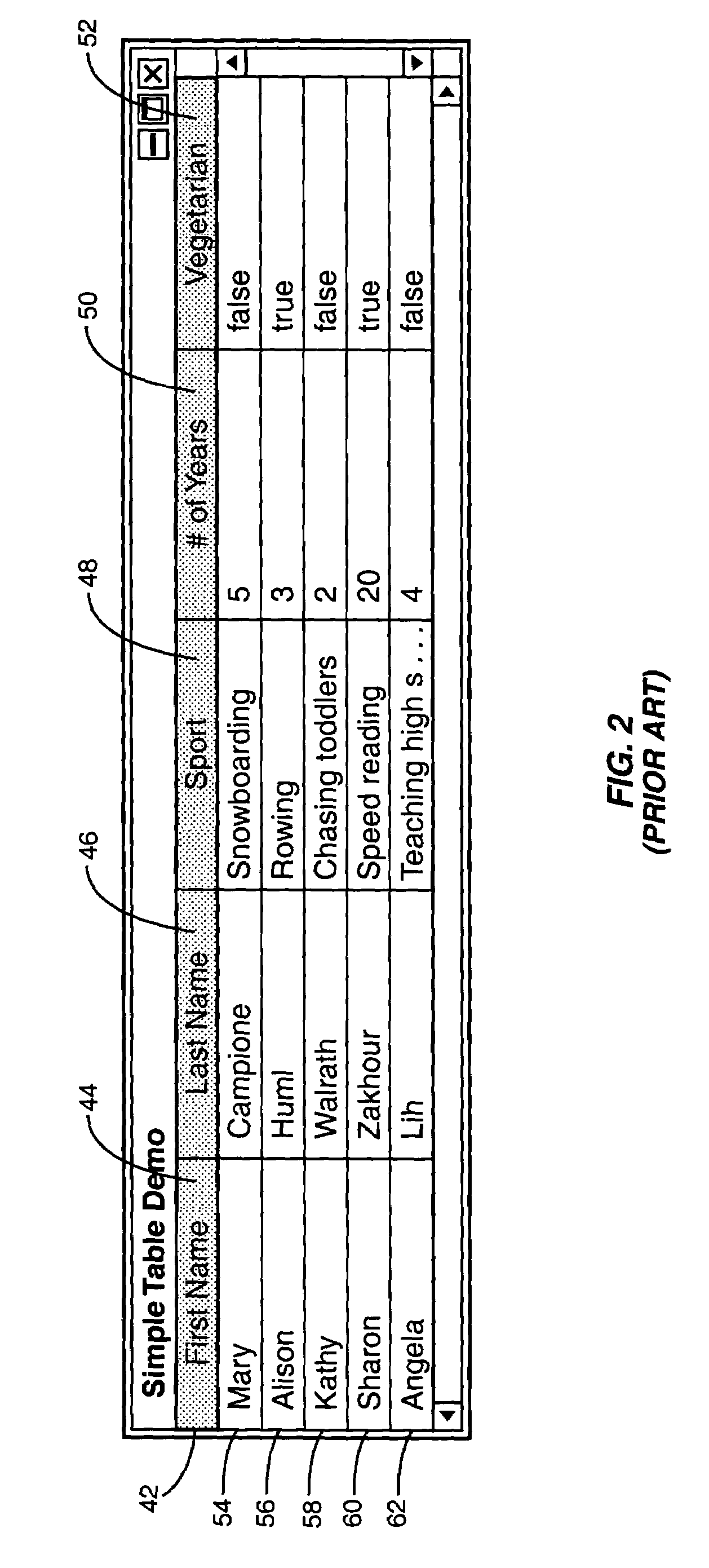 System and method to display table data residing in columns outside the viewable area of a window