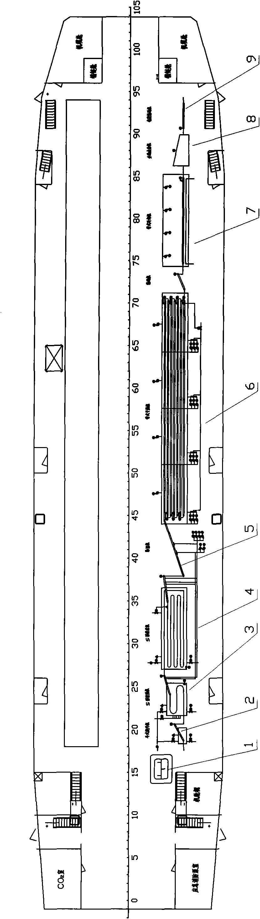 Anchovy-acete chinensis on-board mechanical processing process and on-board arrangement