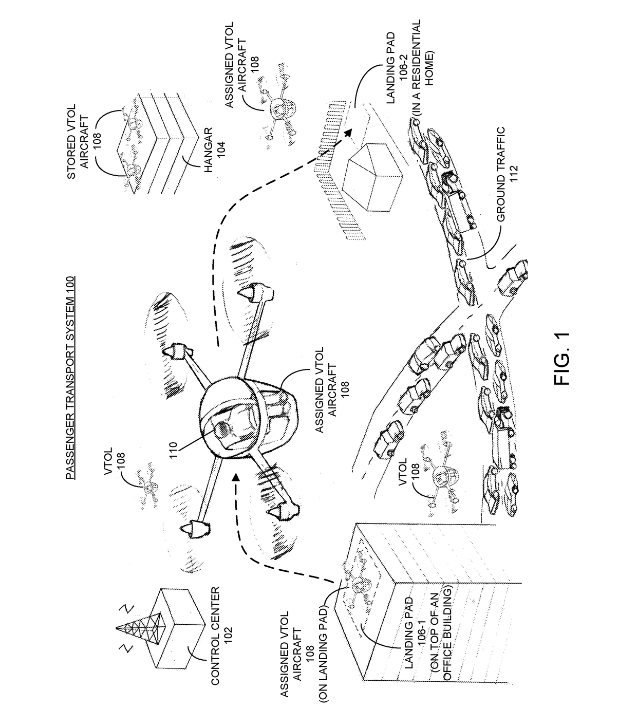 Passenger transport systems based on pilotless vertical takeoff and landing (VTOL) aircraft