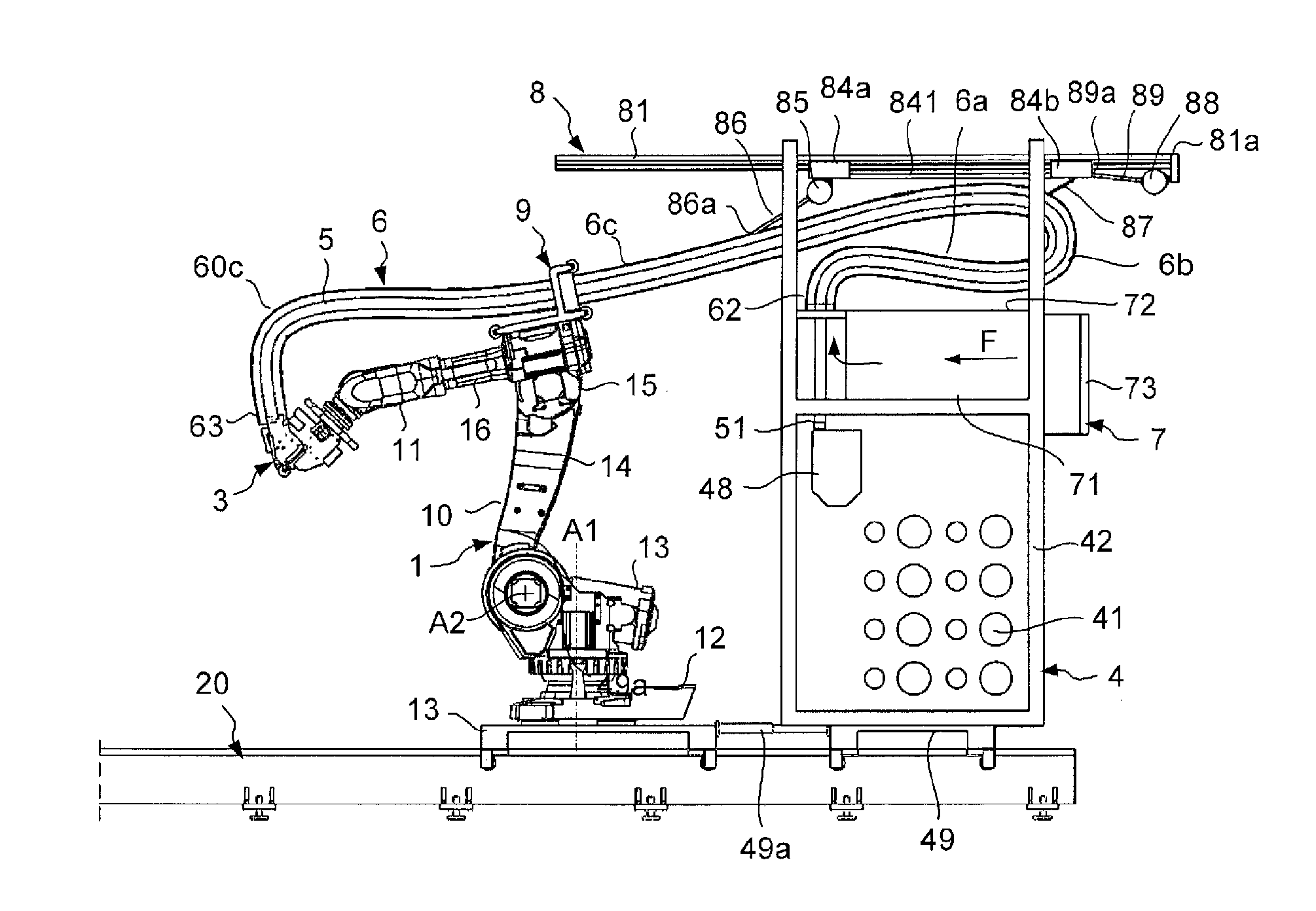 Fiber application machine provided with flexible fiber conveying tubes arranged within a cold sheath