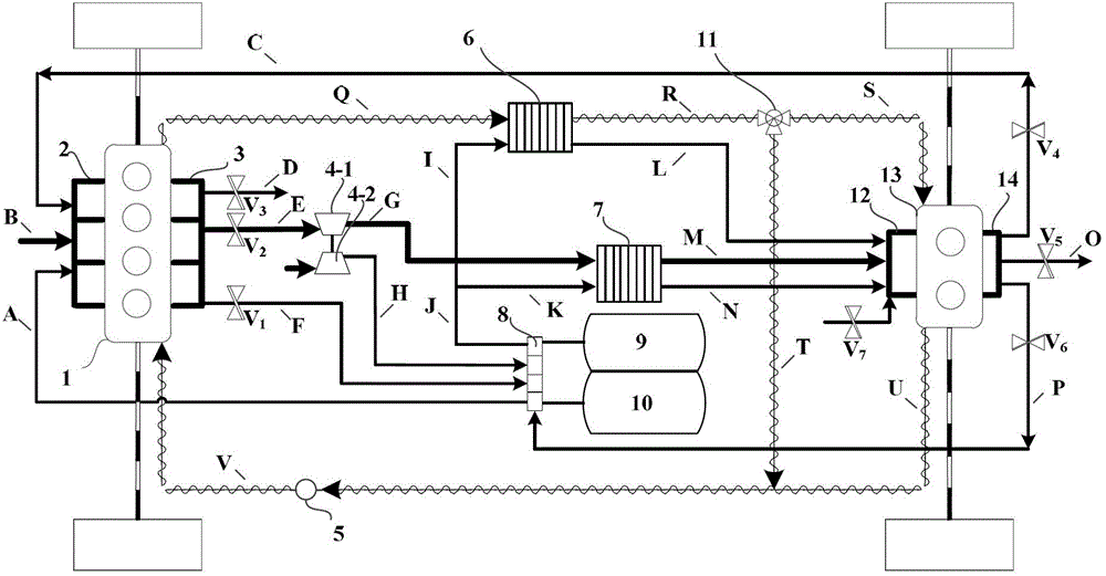 Vehicle pneumatic-internal combustion hybrid power system based on comprehensive recovery and utilization of energy