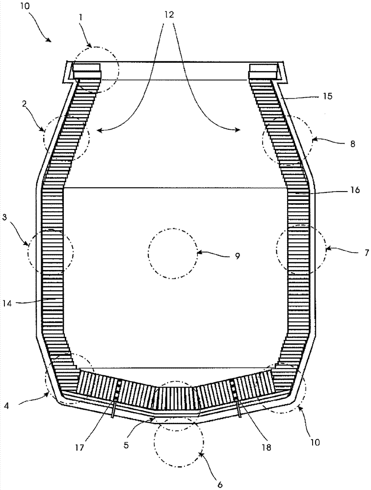 Method for determining the state of refractory linings of metallurgical furnaces, especially for melting metals