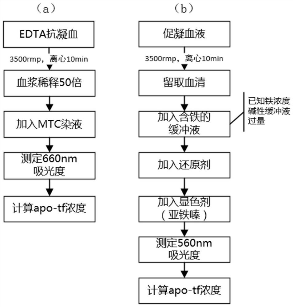 MTC dye-based visual detection method of blood unbound transferrin and application thereof