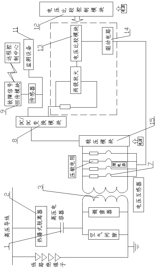 Monitoring equipment power supply system for high voltage capacitor step-down electricity taking of tower pole line