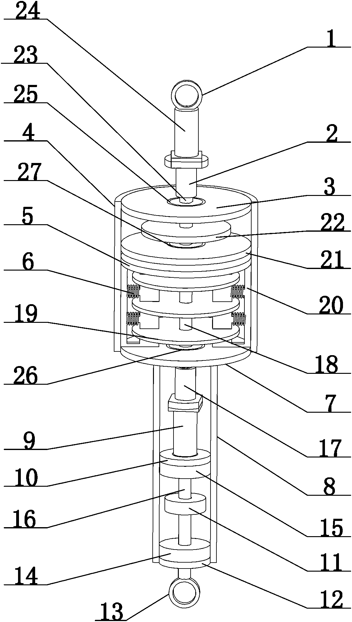 Parallel damping and spring unit ternary vibration reduction device, design method and assembling method