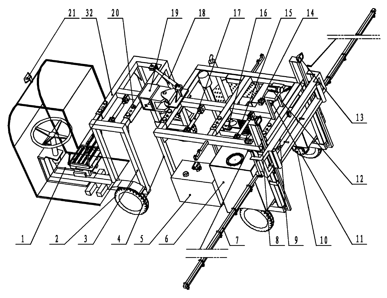 High-clearance self-propelled lance boom spraying device