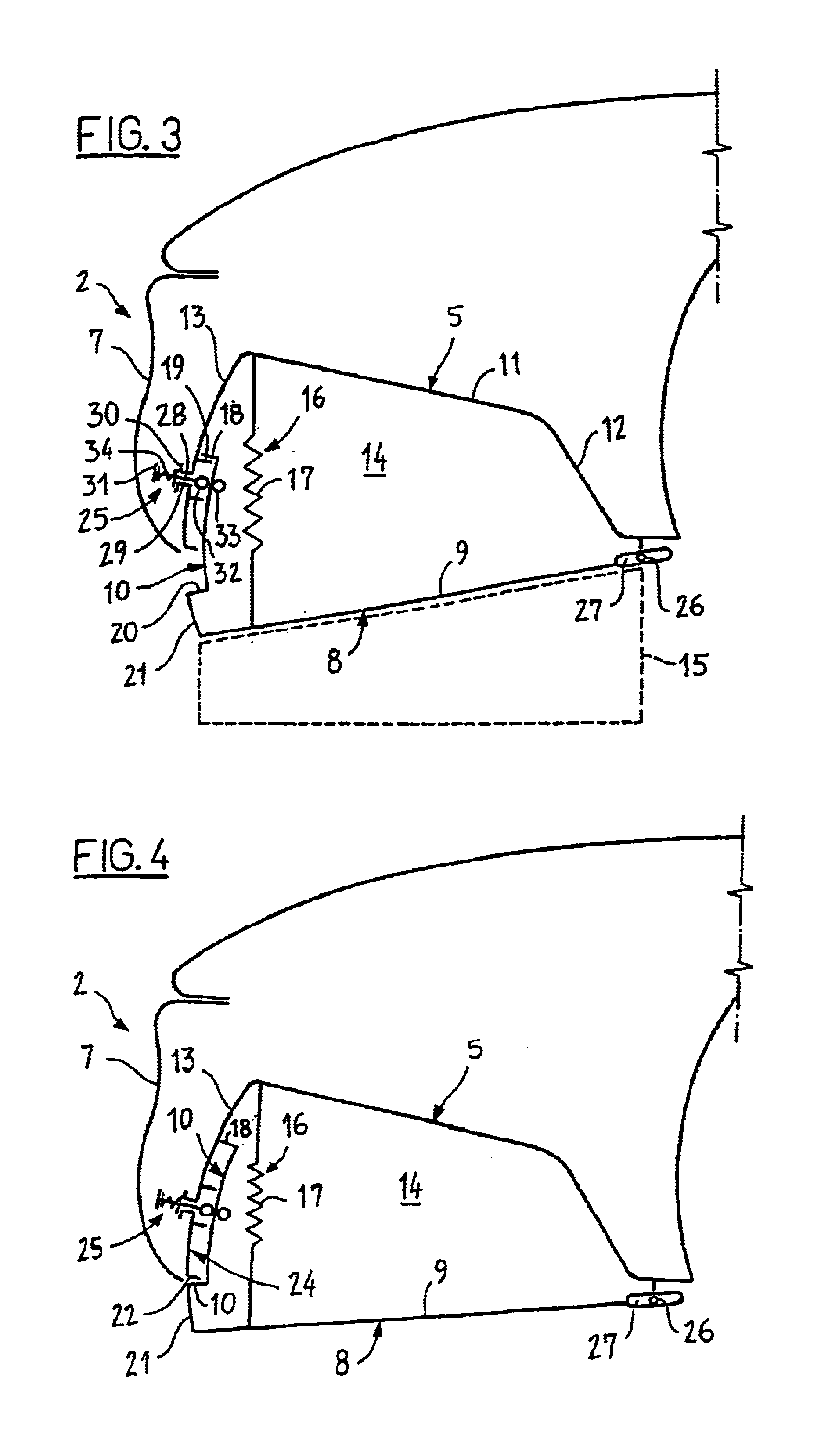 Vehicle bumper including a spoiler hinged between three positions of stable equilibrium