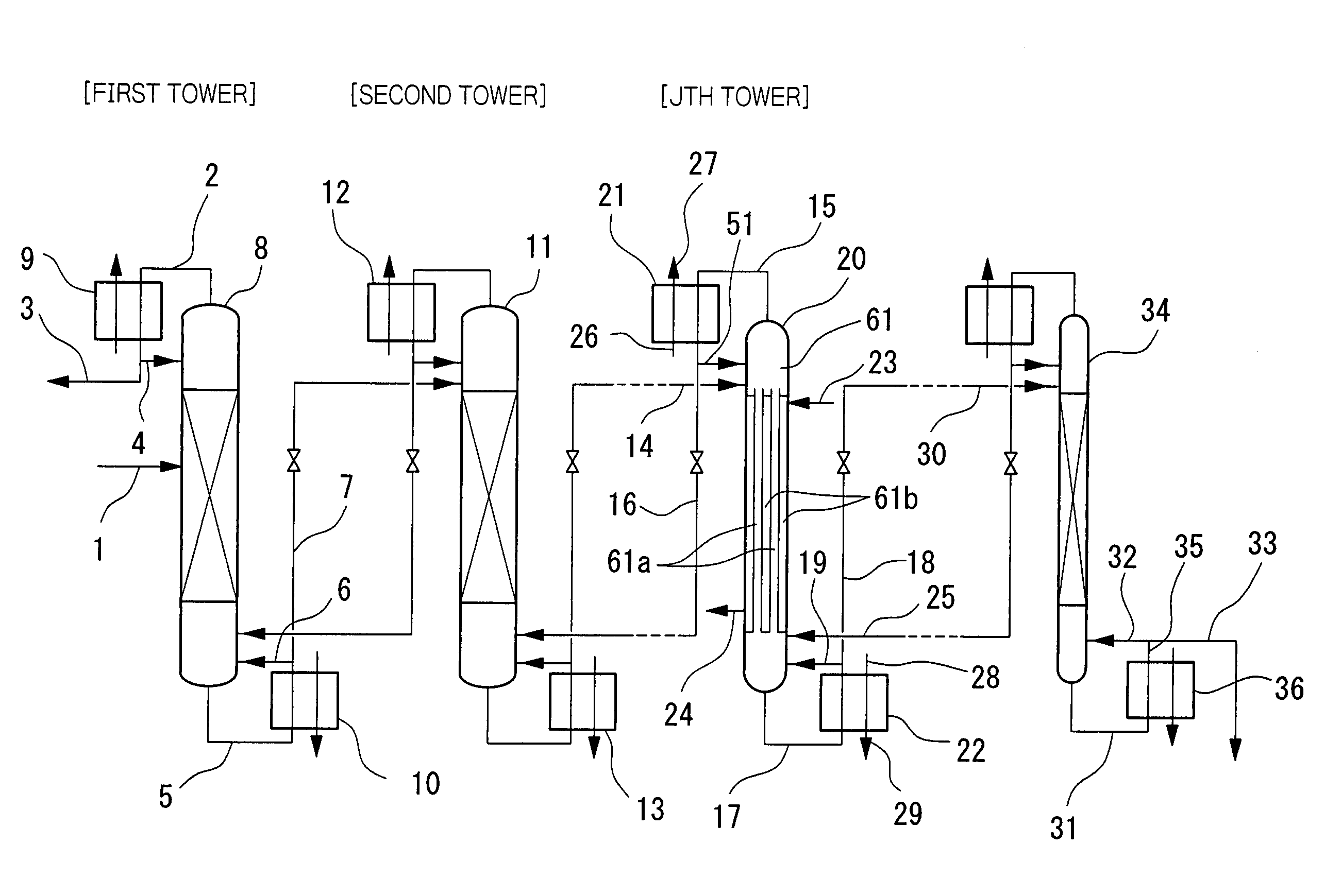 Method and device for separation and concentration by evaporation of mixture with separation factor of approx. 1