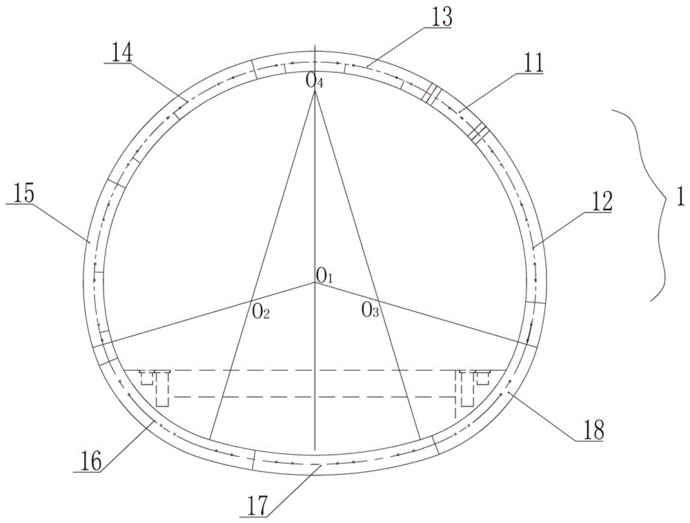 Assembly type segment lining structure of large-section horseshoe tunnel