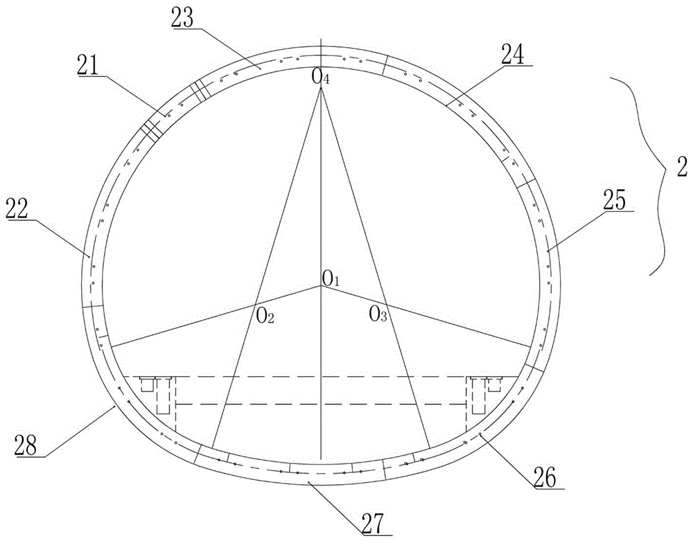 Assembly type segment lining structure of large-section horseshoe tunnel