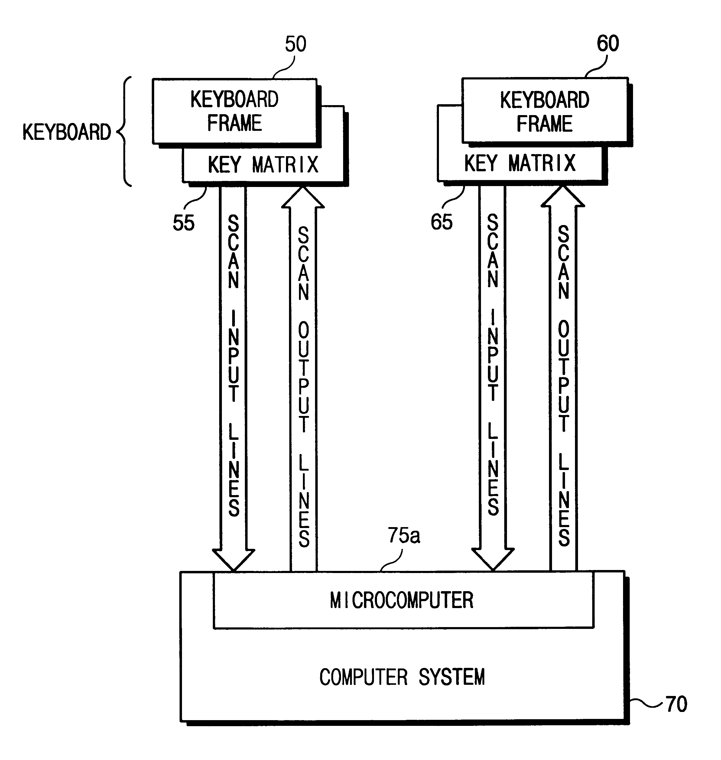 Keyboard with separated keyboard frames and portable computer having the same