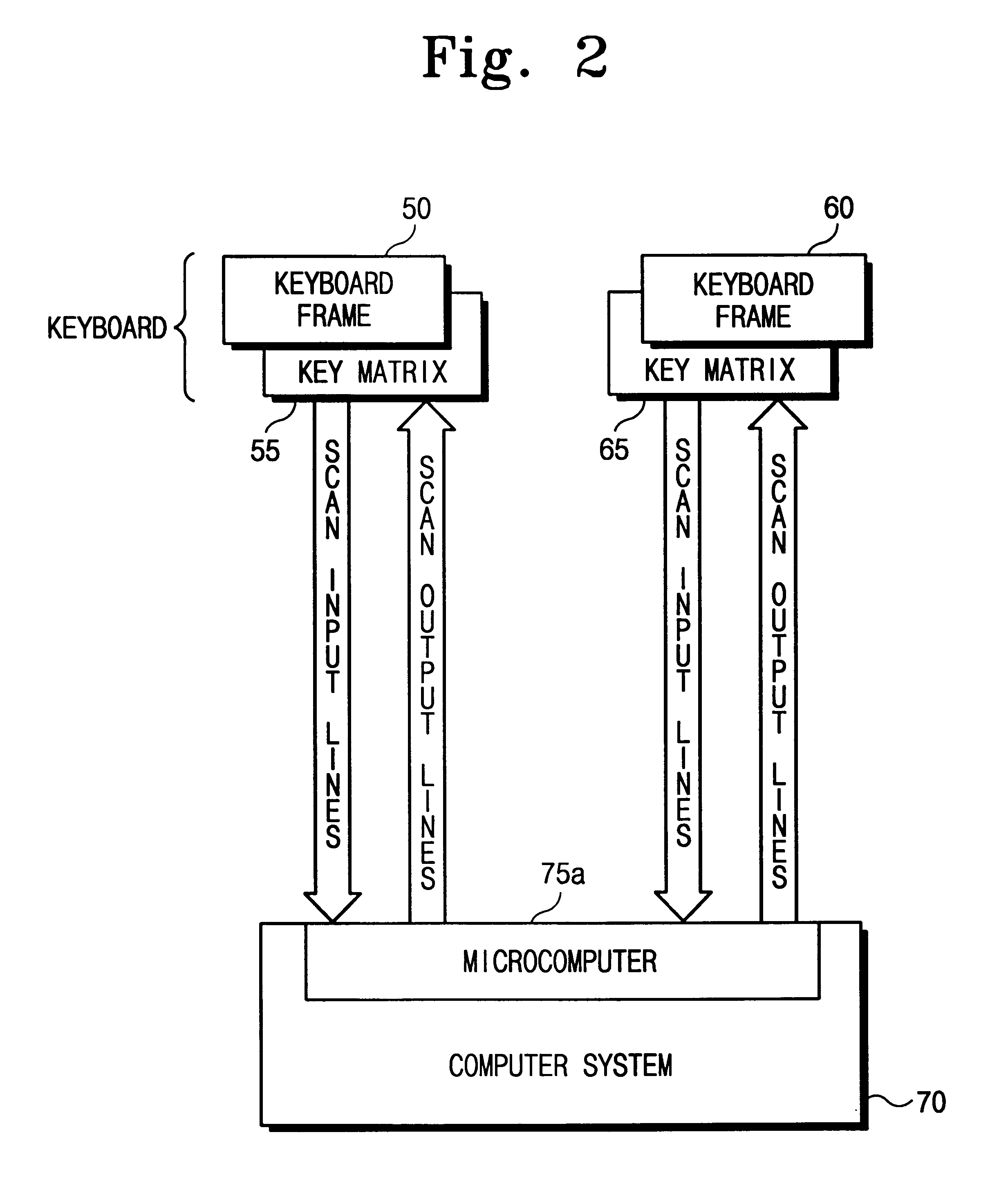 Keyboard with separated keyboard frames and portable computer having the same