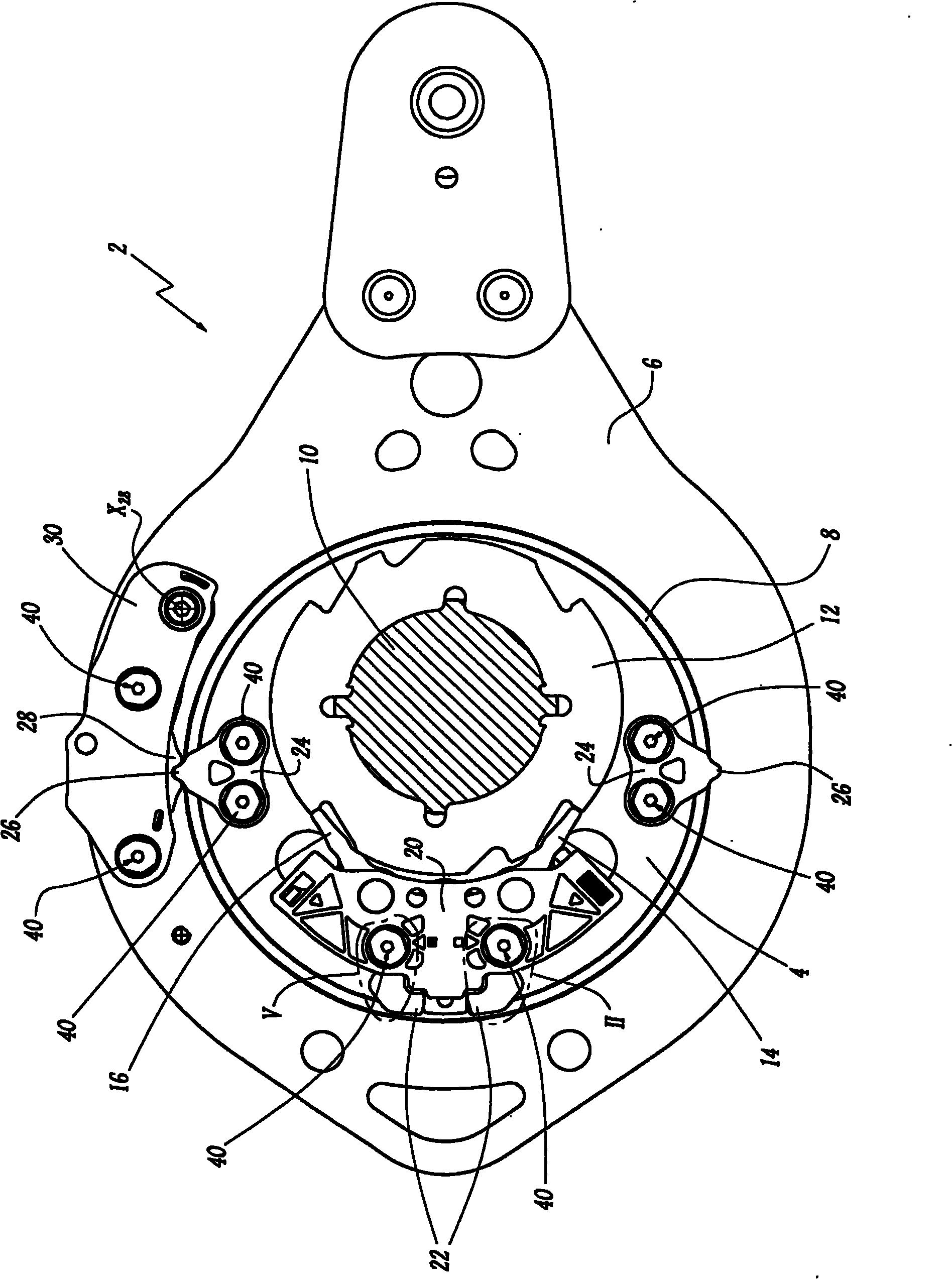 Assembly device, set of two parts assembled by such a device and warp frame of a machine for forming the shed including such a set