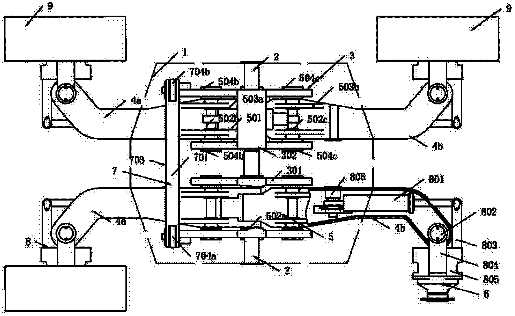 Engineering machine balancing rocker arm chassis travelling device