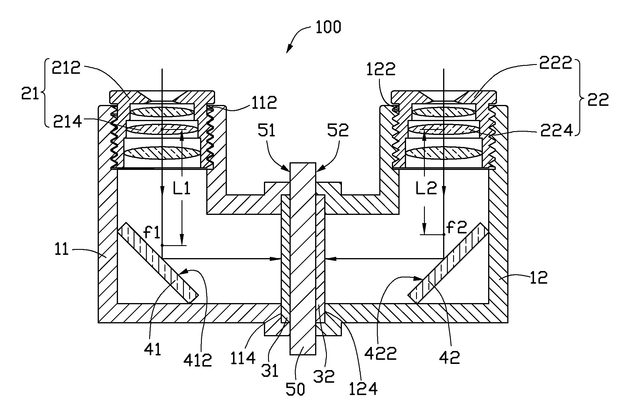 Camera module with dual lens modules and image sensors