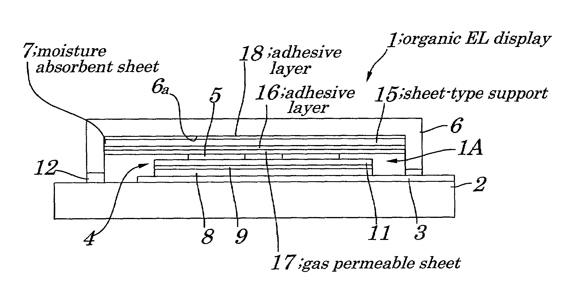 Particle holding sheet, method of manufacturing particle holding sheet and organic electroluminescent display having particle holding sheet